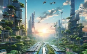 未来科技壁纸，数字未来与自然的和谐共生